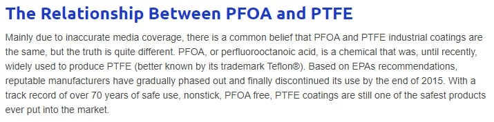 Orion Industries statement regarding the safety of Teflon