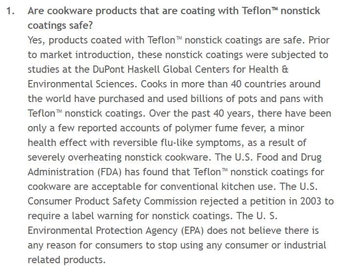 Teflon Safety FAQ on Chemours Website