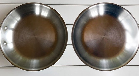 Riveted handles (left) vs. Rivetless or welded handles (right)