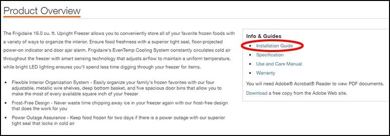 freezer installation guide on HomeDepot.com