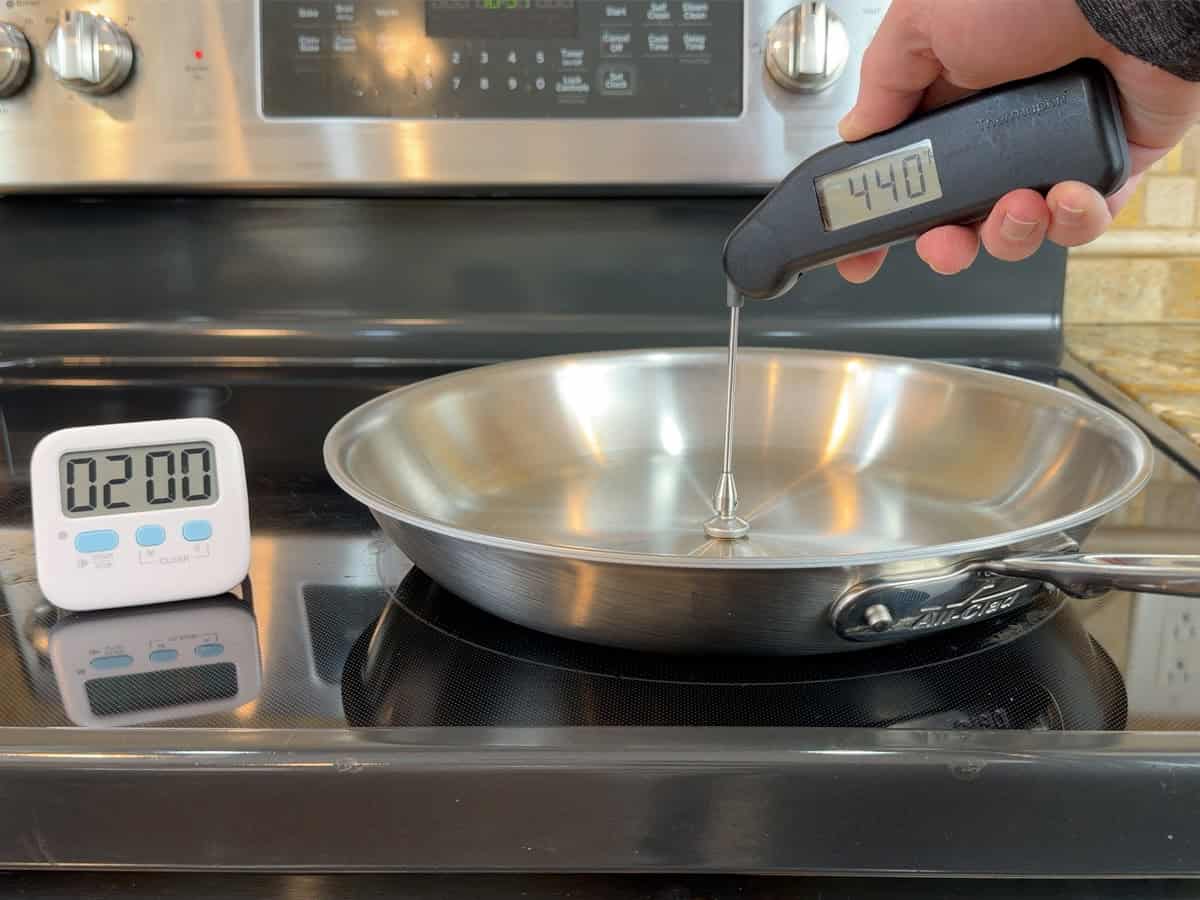 All-Clad D5 heat conduction results after 2 minutes in center
