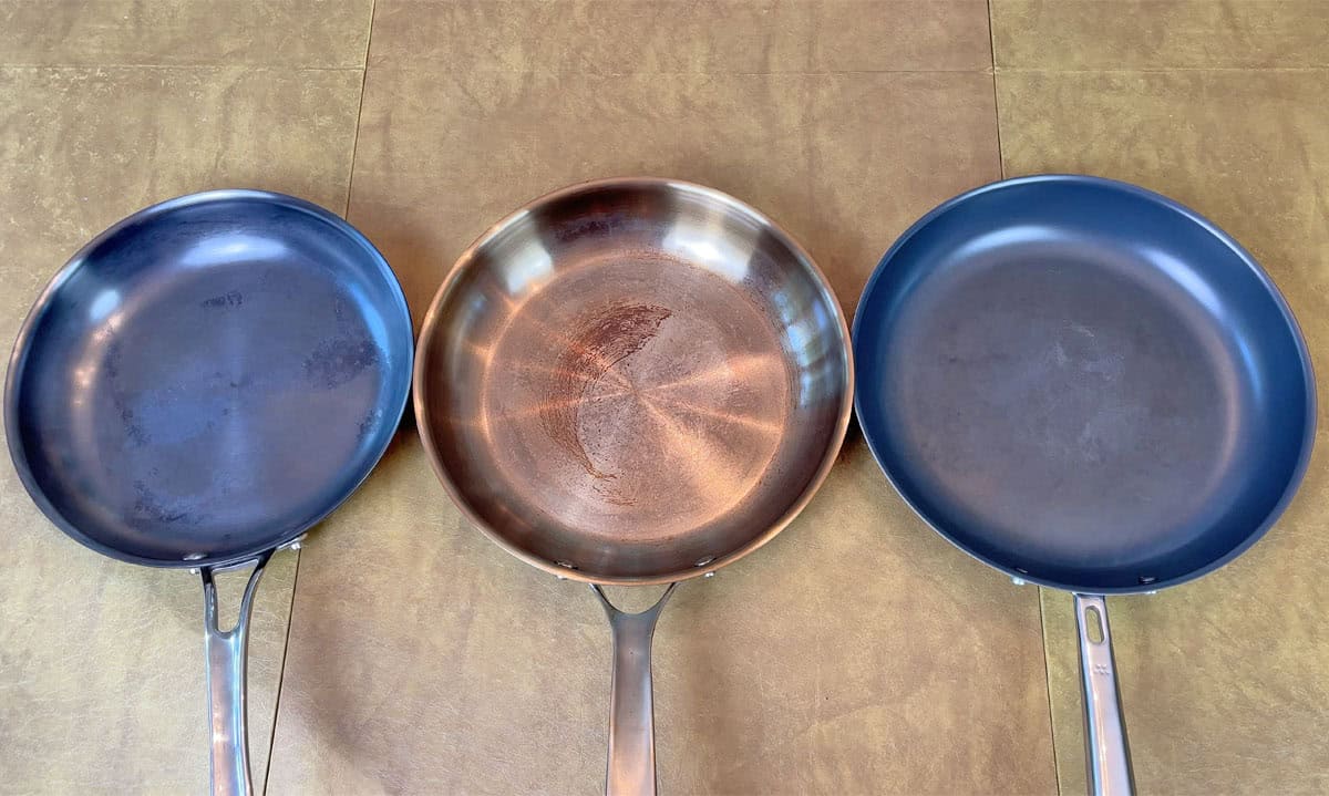 Anolon EverLast N2 10 inch pan Strata 10 point 5 inch pan Misen Carbon Nonstick 10 inch pan