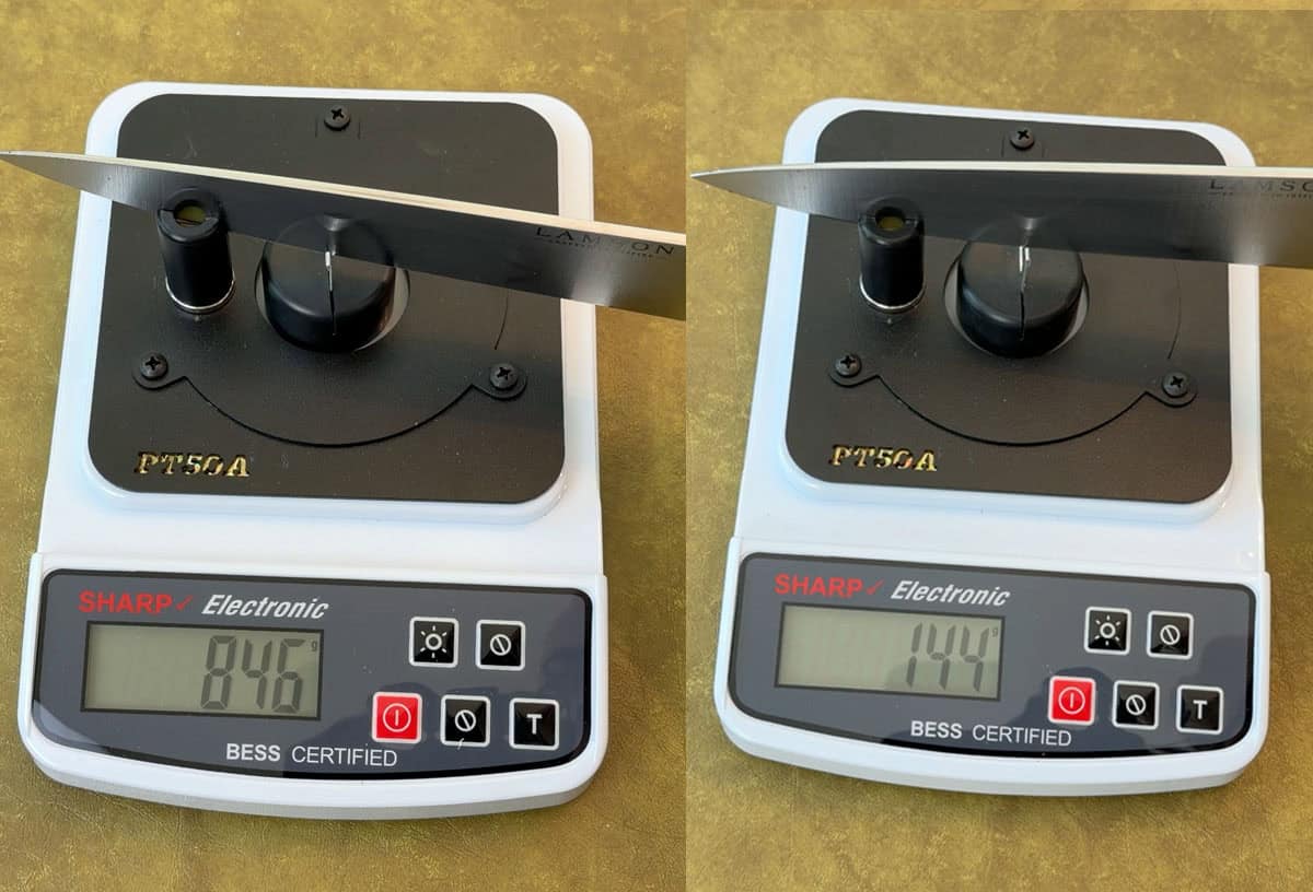 Before and after sharpening Lamson knife with ChefsChoice electric sharpener