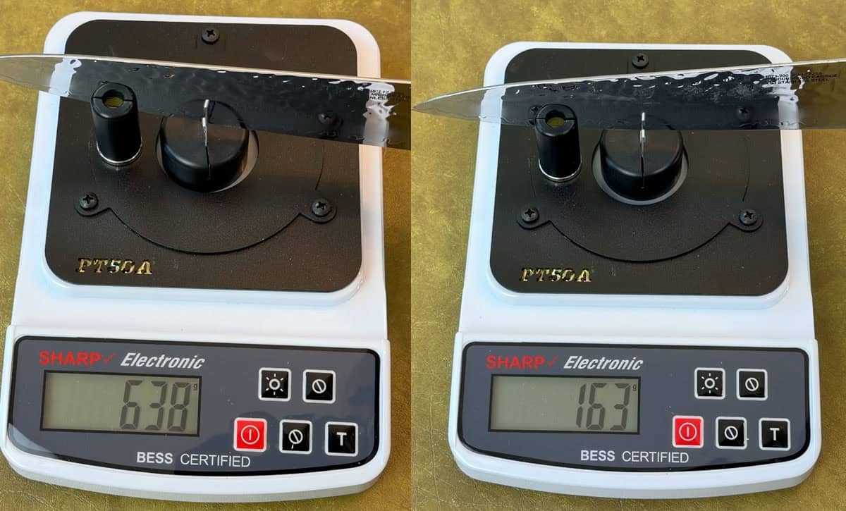 Before and after sharpening Miyabi knife with Horl 3