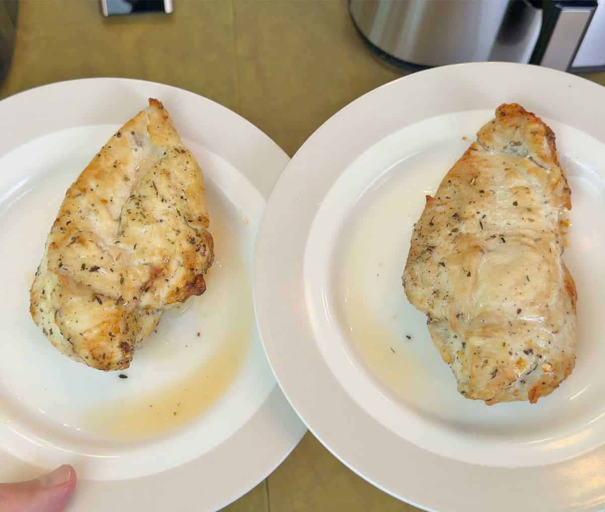 Chicken breast cooked in T-fal Dual Window Infrared Air Fryer vs chicken breast cooked in Instant Vortex Plus