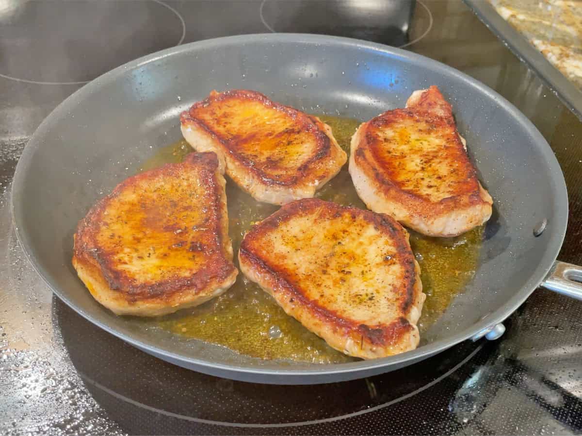 Cooking pork in Misen Carbon Nonstick pan