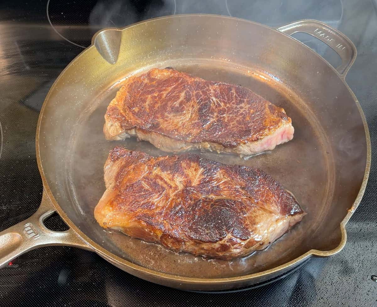 Cooking steak in Made In cast iron skillet