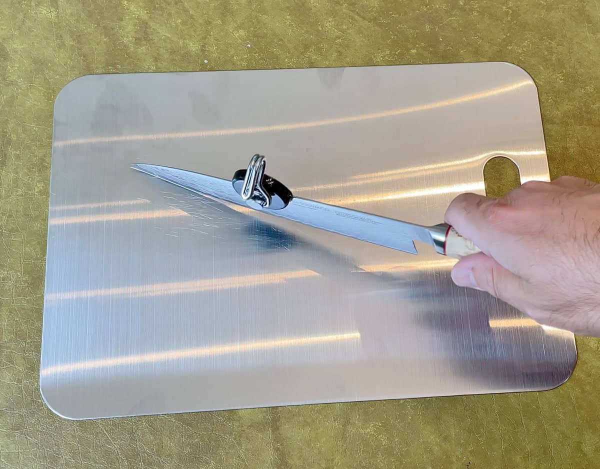 Dulling the Miyabi Birtchwood knife on a titanium cutting board