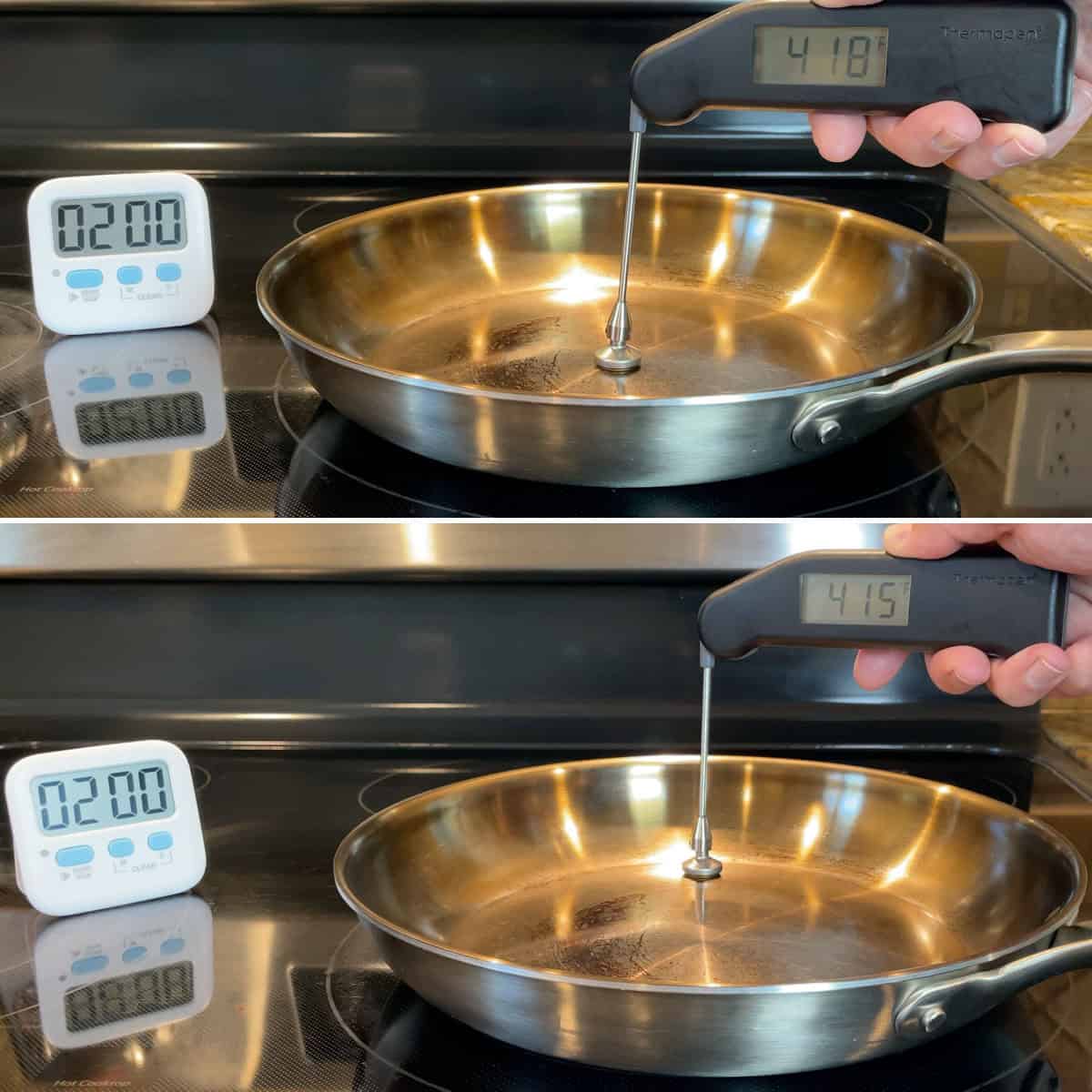 Heat conduction test results Strata center of pan and edge of pan