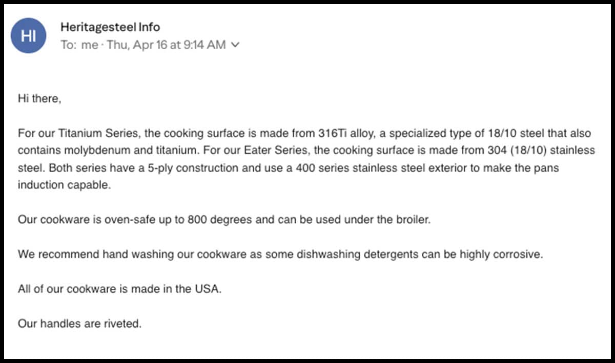 Heritage Steel customer service response to my factual email