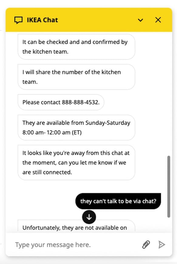IKEA customer service response to opinion inquiry