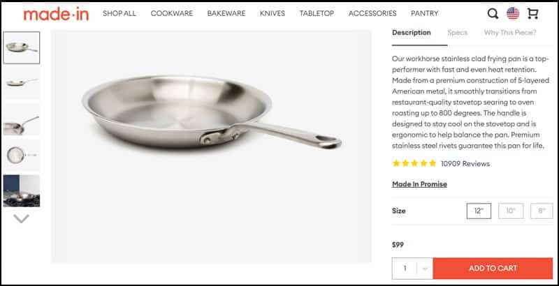 MadeInCookware.com Screenshot