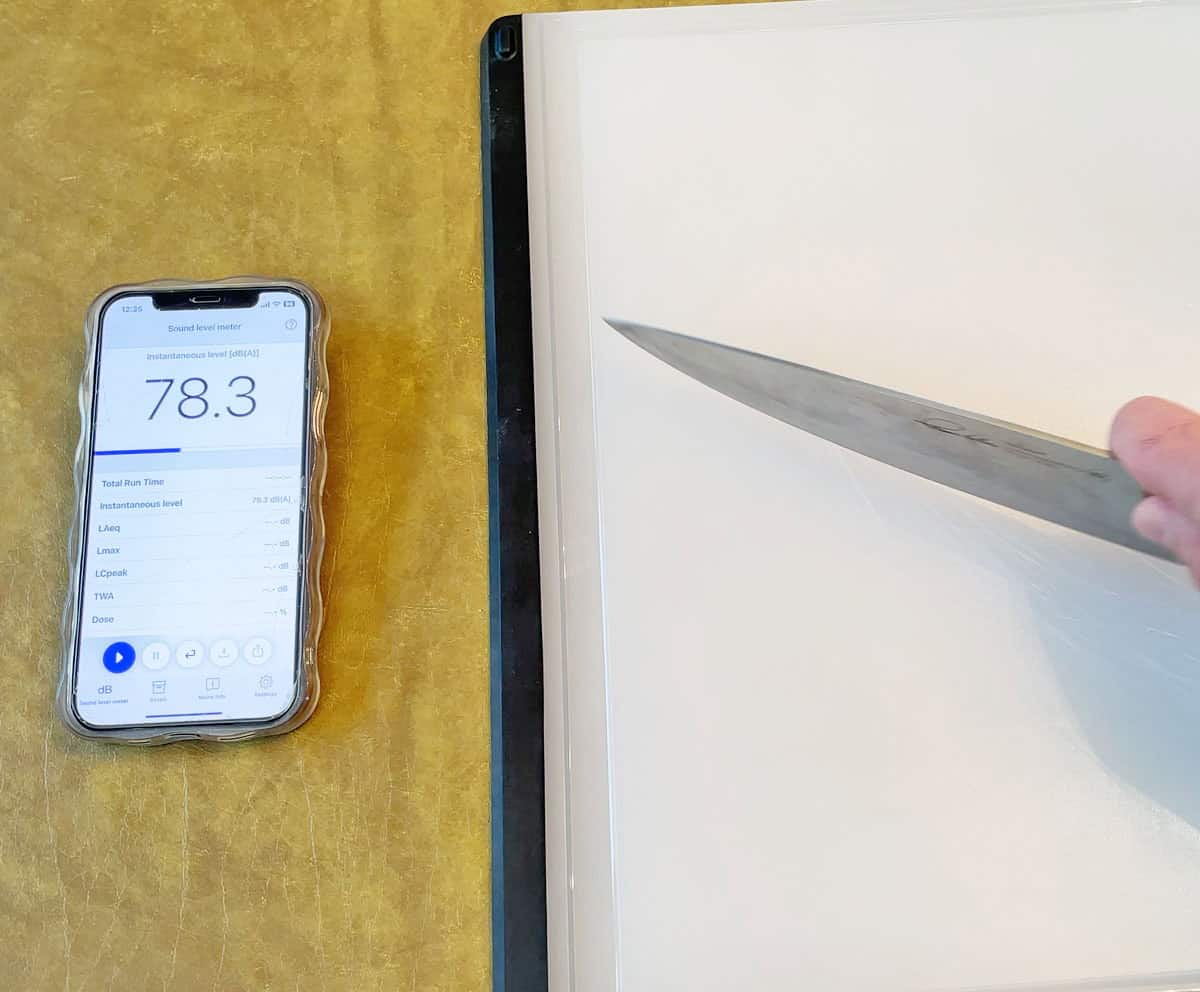 Measuring the sound of a knife chopping on a plastic cutting board