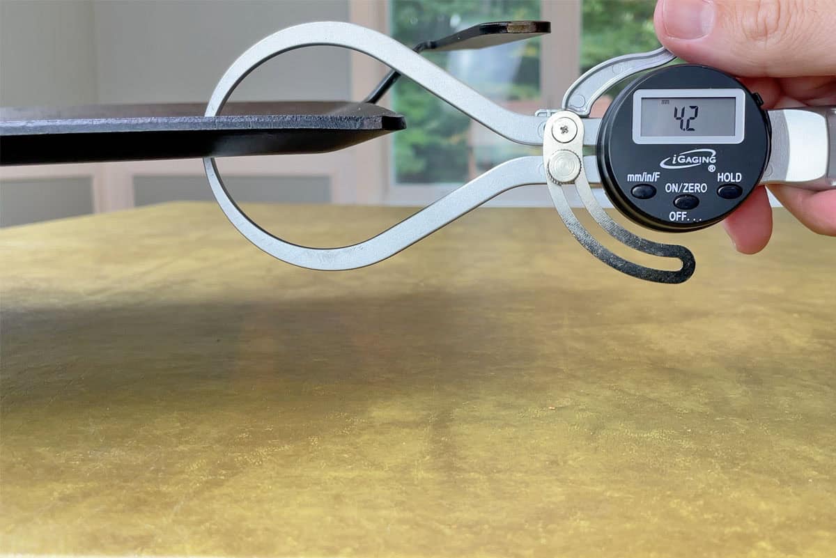 Measuring the thickness of Made In Carbon Steel Griddle