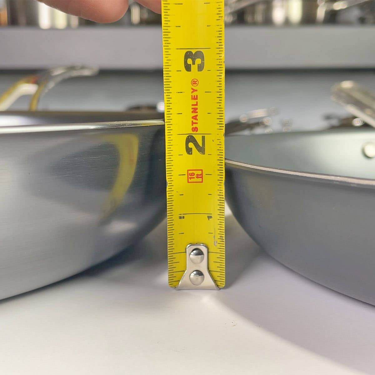 Measuring wall height of Anolon EverLast N2 and Misen Carbon Nonstick 12 inch pans