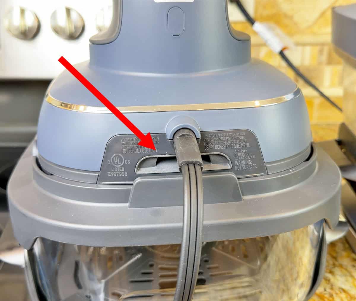 Ninja Crispi air vent below the power cord