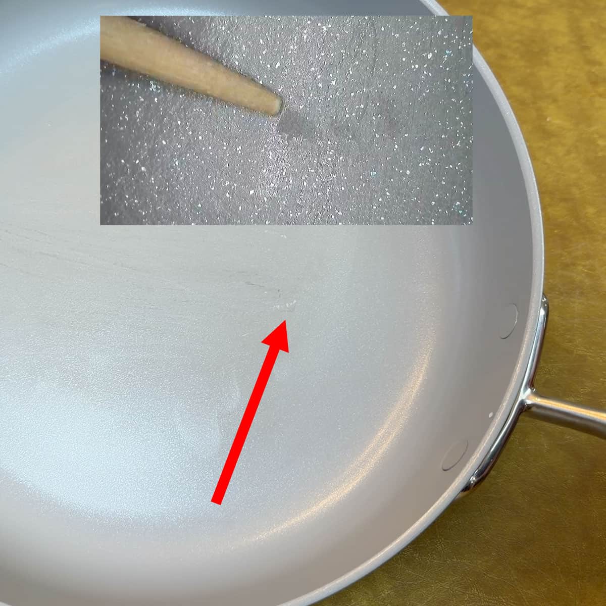 Ninja NeverQuit scratched coating after metal spatula scraping test