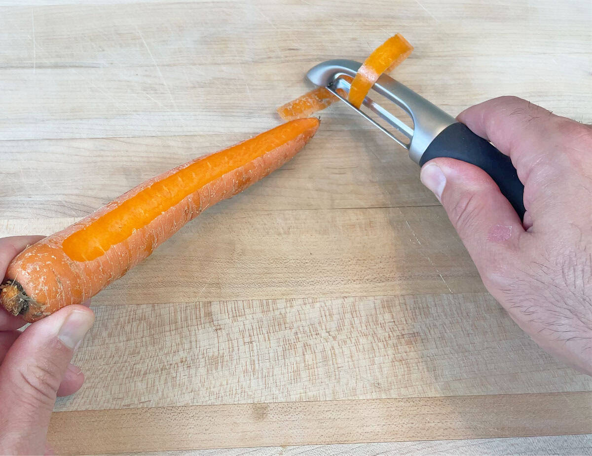 Peeling a carrot with the OXO Pro Swivel Peeler