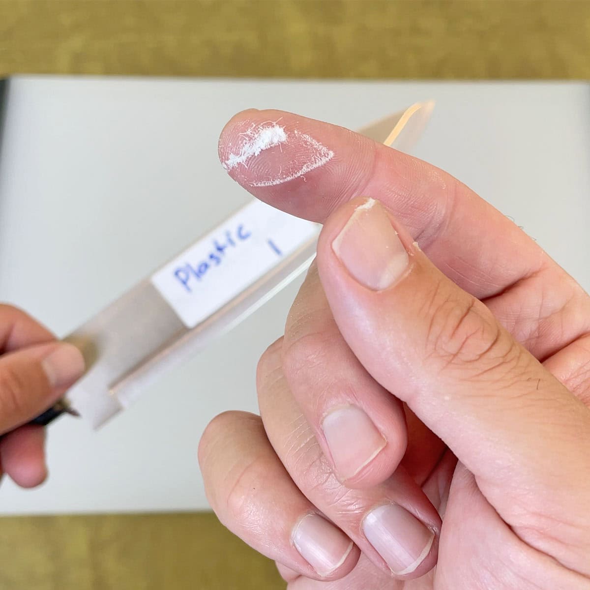 Plastic dust from chopping on a plastic cutting board