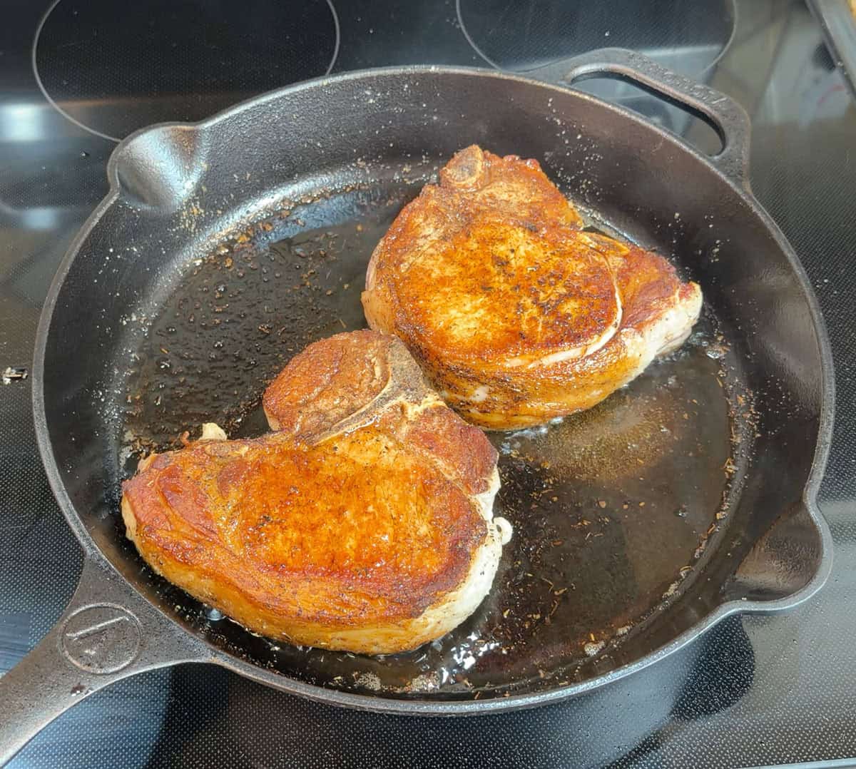 Pork chops cooked in Victoria skillet