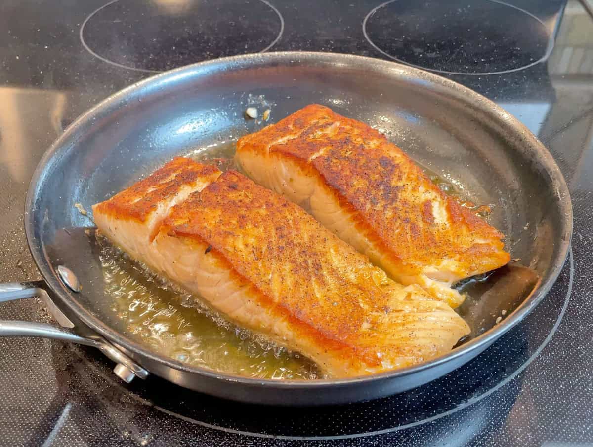 Searing salmon in Anolon EverLast N2 pan