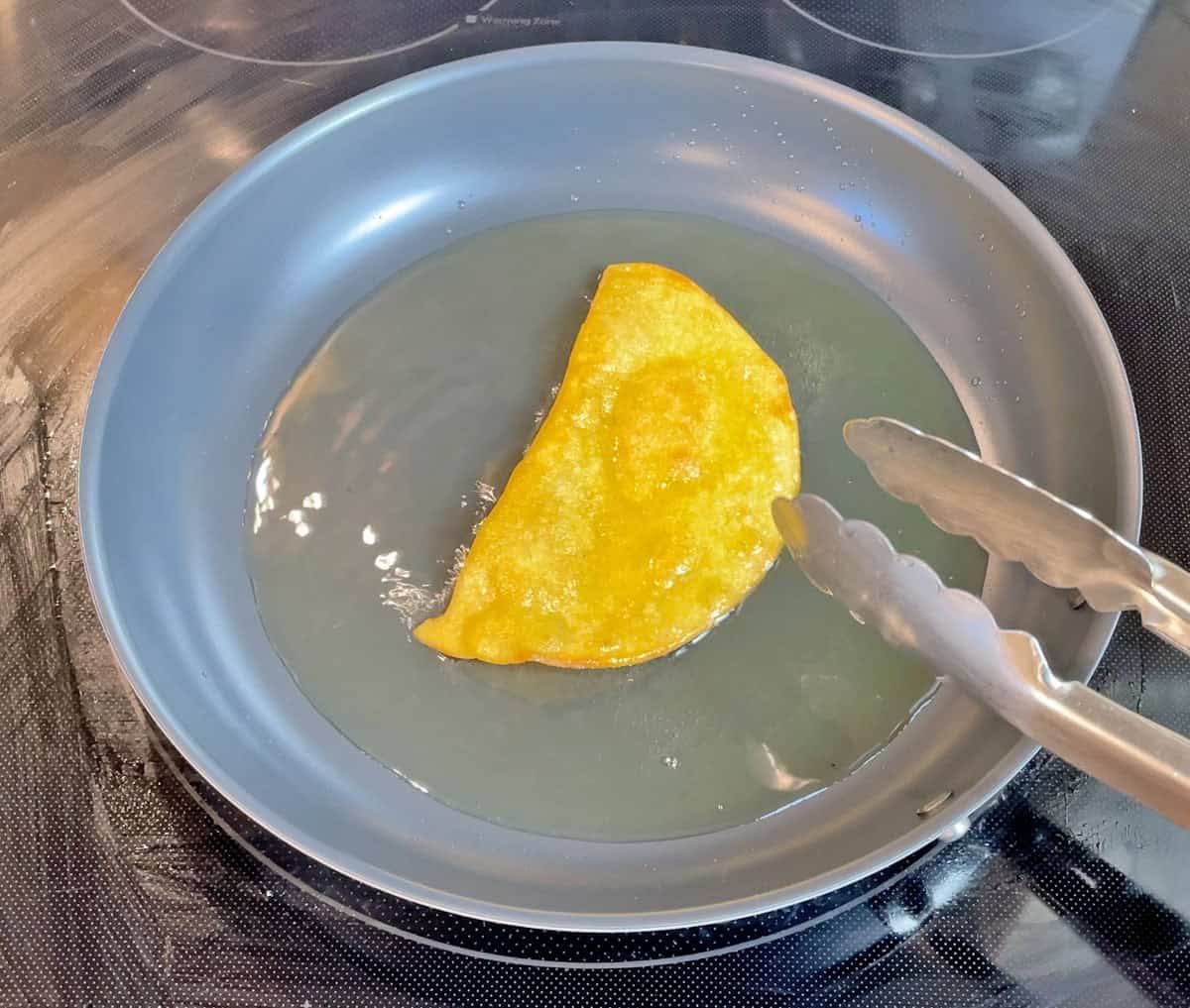 Shallow frying a tortilla in the Misen Carbon Nonstick pan