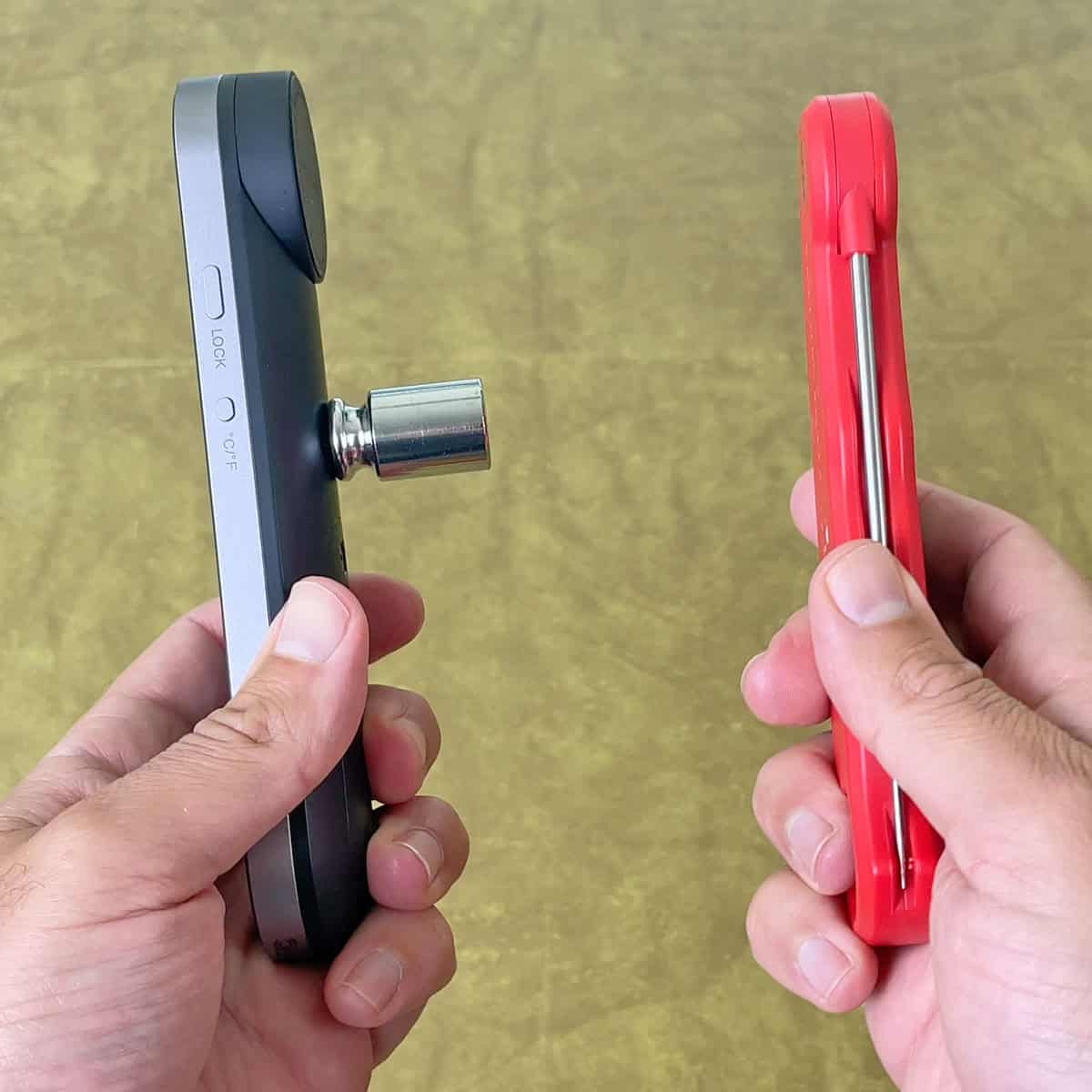 Testing the magnet strength of the Typhur InstaProbe Core instant read thermometer