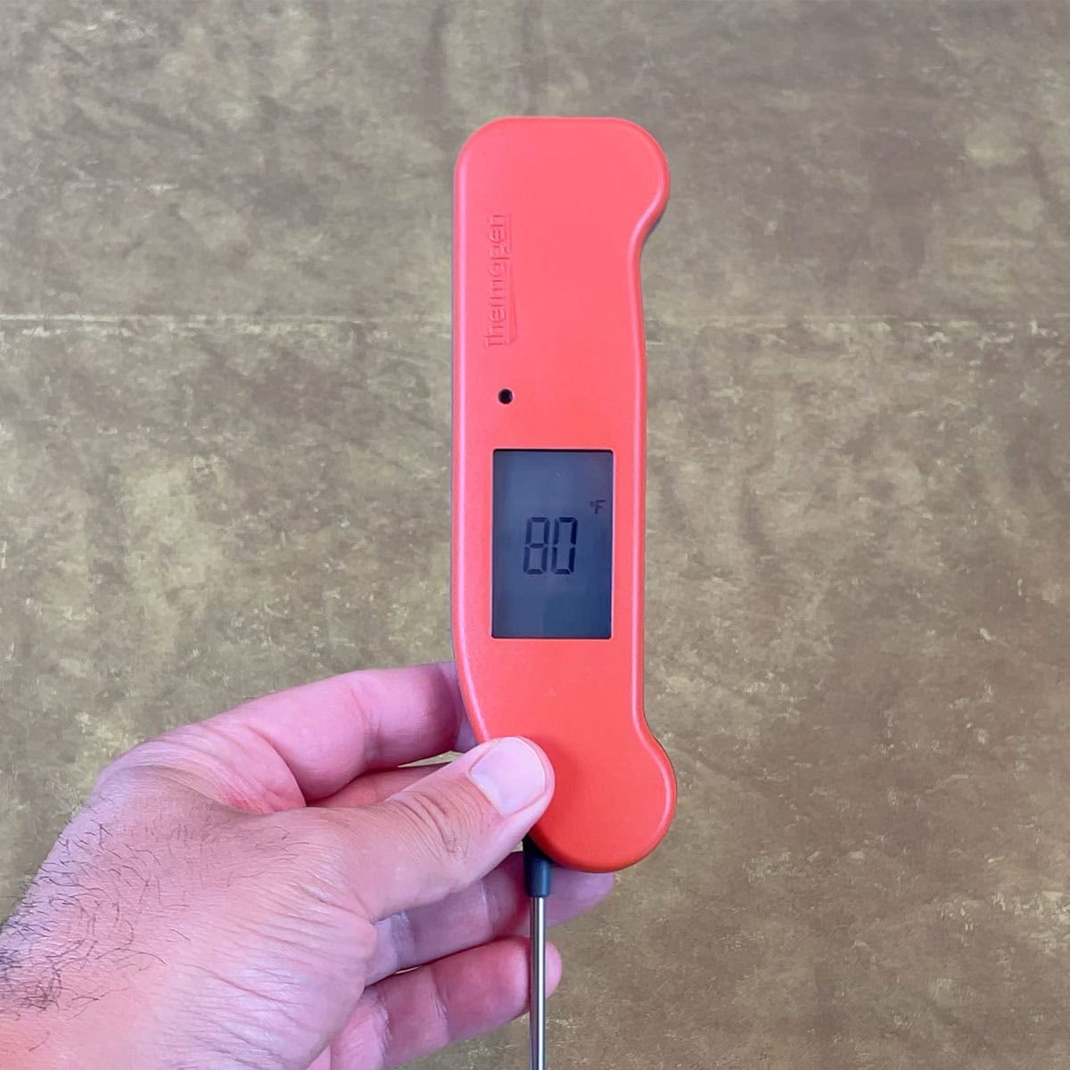 ThermoWorks Thermapen ONE instant read thermometer rotating screen with probe down