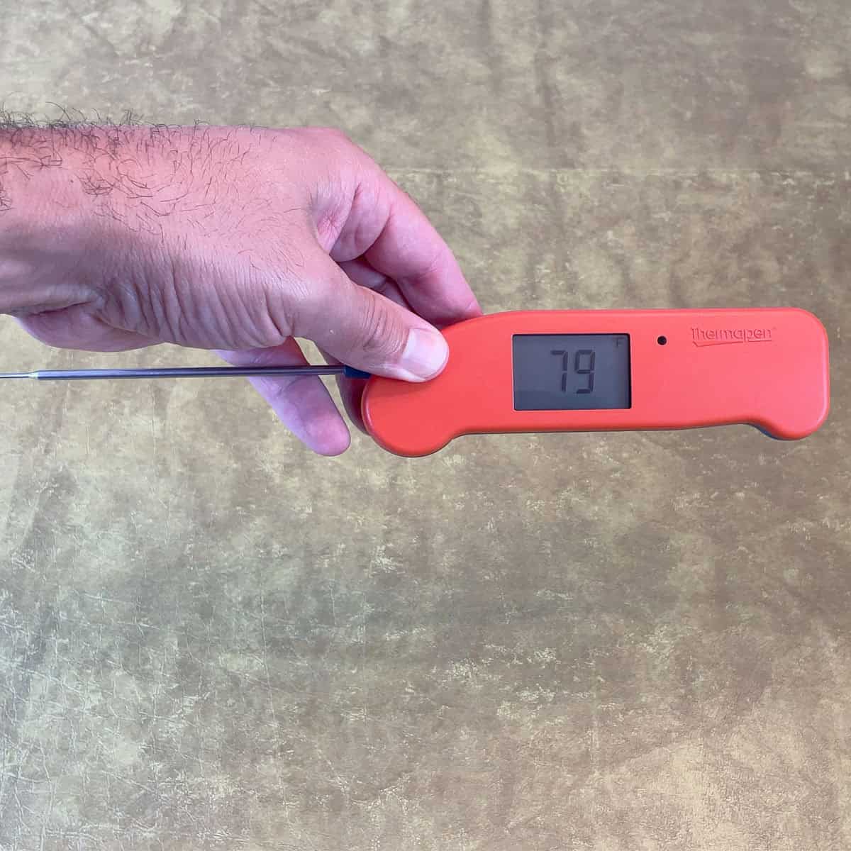 ThermoWorks Thermapen ONE instant read thermometer rotating screen with probe left
