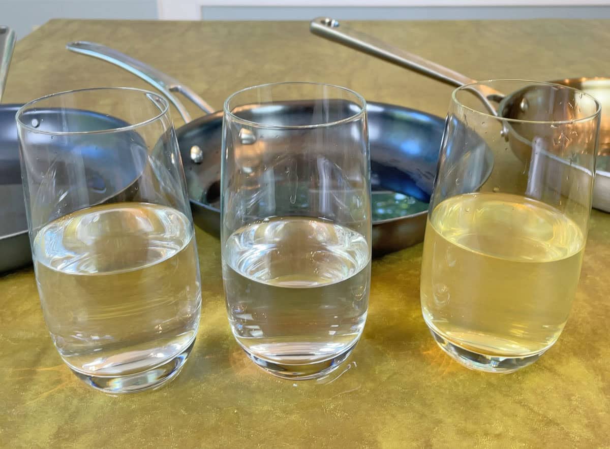 Water boiled in Misen Carbon Nonstick Anolon EverLast N2 and Strata