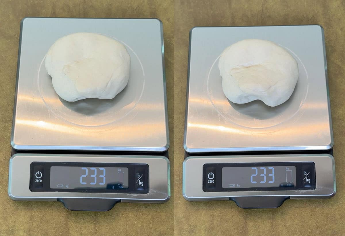 Weighing pizza dough before cooking in the T-fal Surface XXL and Typhur Dome 2