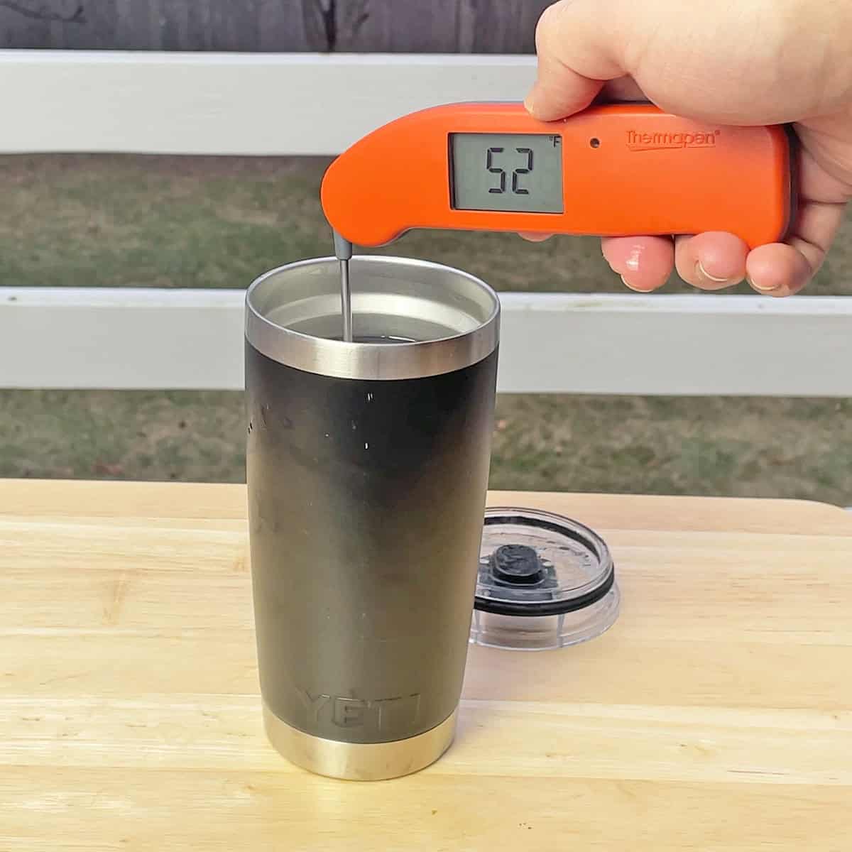 Yeti hot water test results outdoors after 15 hours